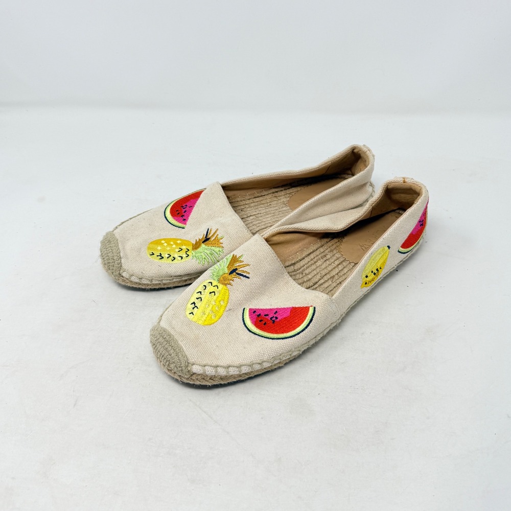 J.Crew‎ Espadrille Flats Beige 8.5 Fruit Embroidered Pineapple Watermelon Canvas